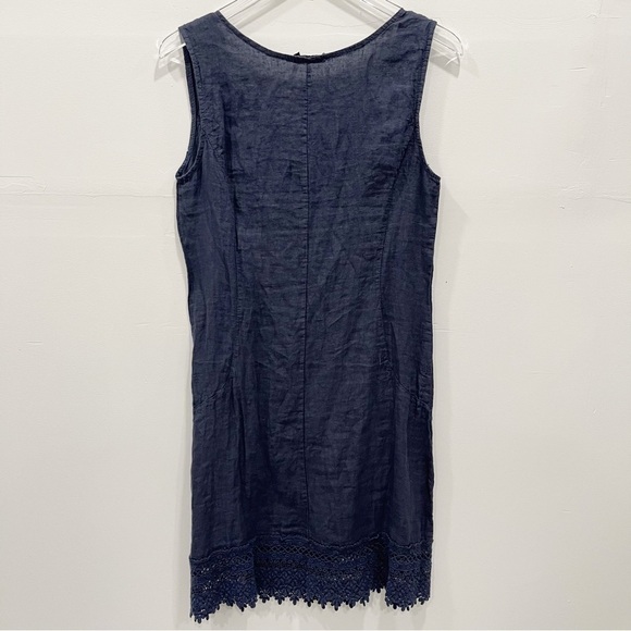 Lungi L’arno Linen Sleeveless Round Neck Dress Navy Blue Made In Italy Small - Picture 2 of 8